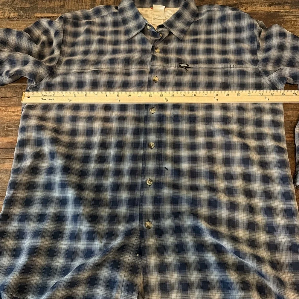 The North Face Shirt Men's Large Blue Plaid Modal Hiking Outdoor Pocket!